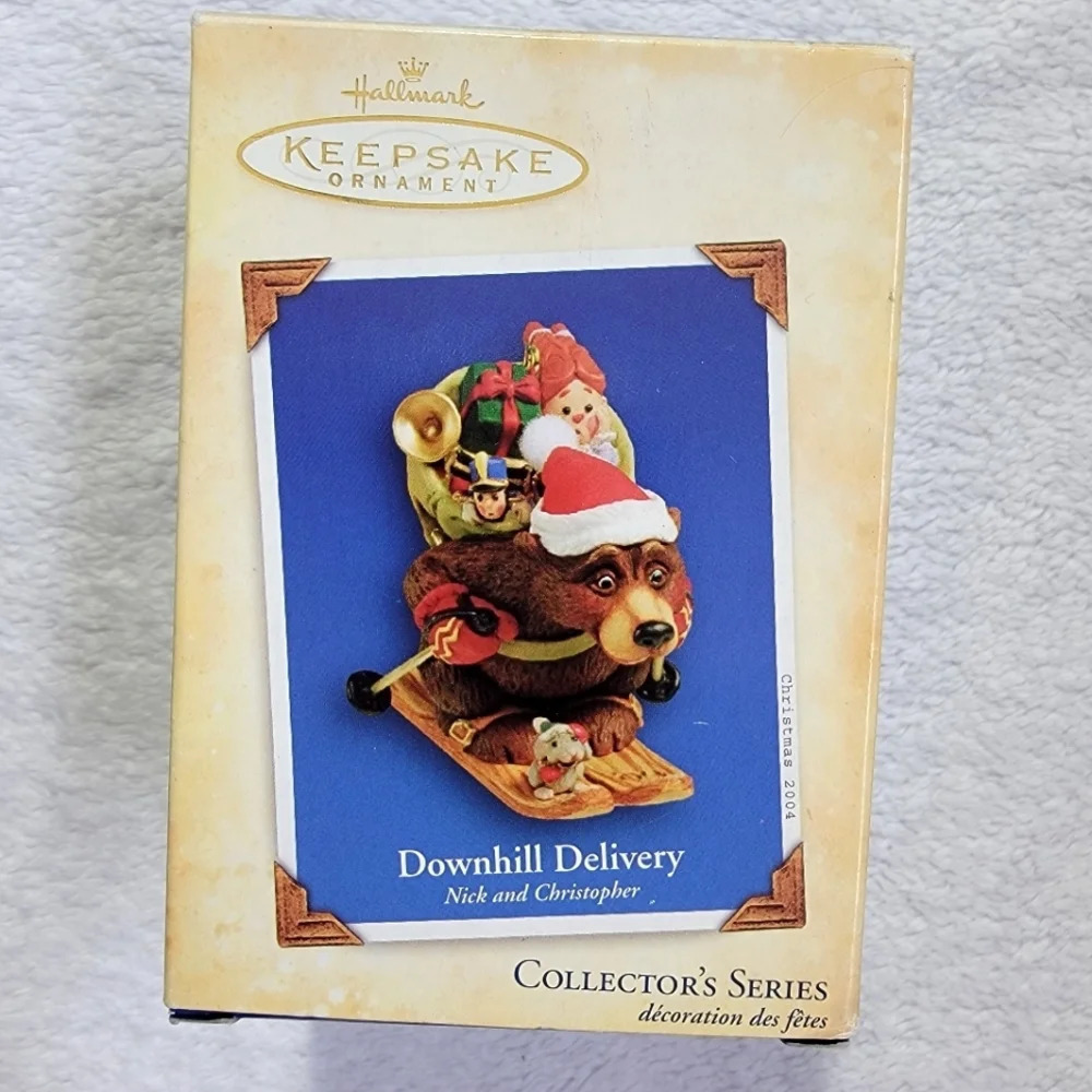Hallmark Keepsake Ornament 2004 Downhill Delivery Bear And Mouse EUC With Box